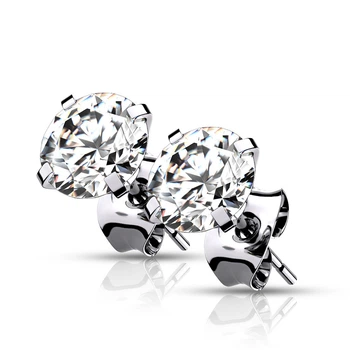 Титановые серьги-гвоздики Spikes T23ERD-05-C с фианитом (5 мм)