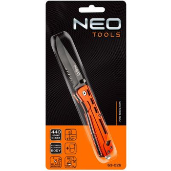 Ніж Neo Tools складаний з фіксатором, з лезом для розрізання ременів (63-026)