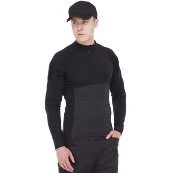 Мужская тактическая военная рубашка черная с длинным рукавом ZEPMA Полиэстер Хлопок (TY-7492) L