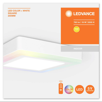 Светильник настенный с пультом LED COLOR+ RGBW 19 ВТ / 3000 K квадрат
