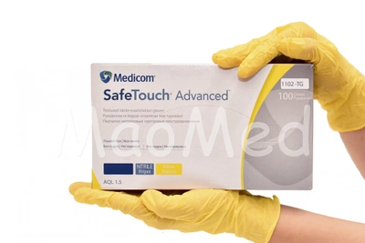 Нітрилові рукавички Medicom SafeTouch® Advanced Yellow без пудри текстуровані розмір L 100 шт. Жовті (3.8 г)