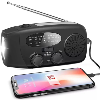 Портативное динамо-радио с зарядкой USB, Power Bank, солнечной панелью и фонариком Clefers-2000К (5002391)