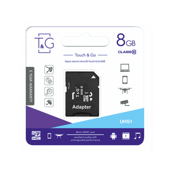 Карта пам'яті microSD 8 Гб T&G з адаптером class 10