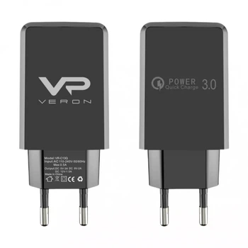 Сетевое зарядное устройство Veron - VR-C13Q (USB, 3A, 5V, PD 18W, адаптер с быстрой зарядкой) - Черный