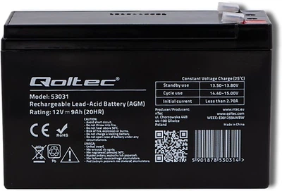 Акумуляторна батарея Qoltec AGM 12V-9Ah max. 135A (53031)