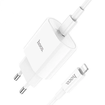 Сетевое зарядное устройство HOCO C94A Type-C, 20W, 3A, QC/PD с Lightning кабелем и быстрой зарядкой white