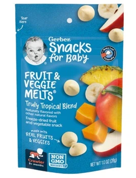 Gerber, Yogurt Melts, цукерки для дітей від 8 місяців, суміш тропічних фруктів, 28 г