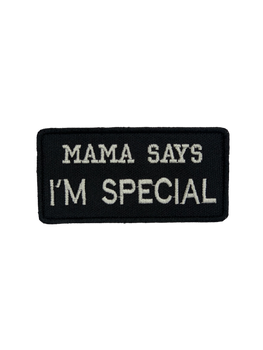Шеврон на липучці Мама каже я особливий Mama says i'm special 9см х 4.5см чорний (12048)