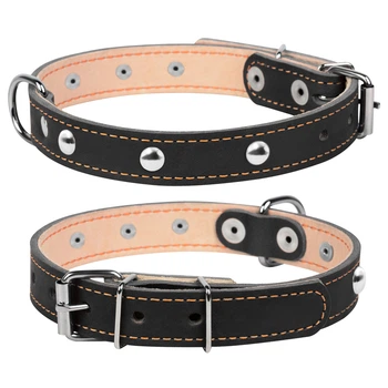 Ошейник для собак Collar двойной кожаный плоский черный с украшениями размер XS ширина 14 мм длина 27-35 см джек-рассел-терьеров мопсов такс французских бульдогов 00131