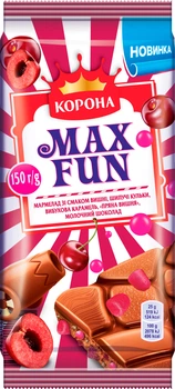 Шоколад молочний Корона Max Fun c мармеладом зі смаком вишні 150 г (7622201786182)