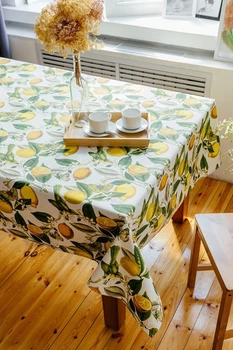 Водоотталкивающая скатерть на стол TouchableLinen 1 шт 150х250 см Принт лимоны Хлопок с тефлоновым покрытием
