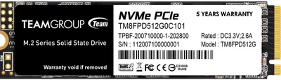 Накопитель SSD 512GB Team MP33 Pro M.2 2280 PCIe 3.0 x4 3D TLC (TM8FPD512G0C101)