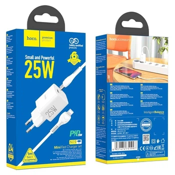 Мережевий зарядний пристрій Hoco N19 Rigorous PD25W QC.AFC.FCP 2.4A Type-C – Lightning White