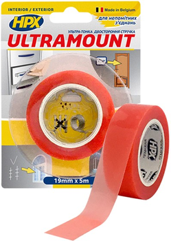 Ультра-тонкая двусторонняя клейкая лента HPX Ultra Mount 19 мм x 5 м Прозрачная (UM1905)