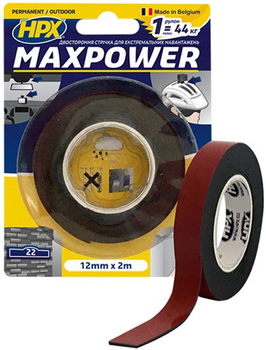 Двусторонняя клейкая лента HPX Maxpower Outdoor для экстремальных нагрузок 12 мм х 2 м Черная (OT1202)