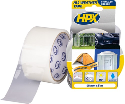 Прозрачная ремонтная лента HPX All Weather Tape для стекла, пластика и пленок 48 мм х 5 м Прозрачная (AT4805)