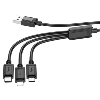 Кабель Hoco X74 3-in-1 charging cable(iP+Micro+Type-C) Black