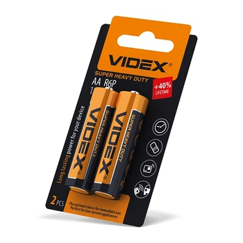 Батарейка солевая пальчикова Videx R6P/AA 2шт SMALL BLIST