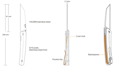 Ніж складний кишеньковий, туристичний замок Liner Lock Ruike P865-B Black 205 мм