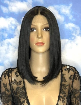 Парик на сетке PoliLy Lace Wig Momo № 1B каре чорный, термостойкое волокно