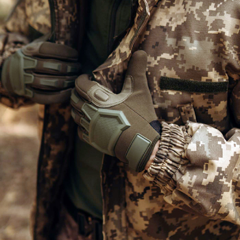 Тактичні сенсорні рукавички з накладками хакі 3223h L