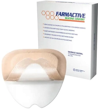Поліуретанова губчаста пов'язка Farmac-Zabban силіконова адгезивна з бортом на крижову ділянку Farmactive Silicone comfort 15 х 18 см (1701451518)