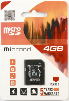 Карта пам'яті Mibrand microSDHC class 6 + SD adapter 4Gb