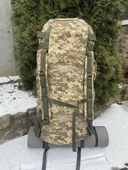 Тактический военный баул 100 литров ткань кордура 1100 ВСУ сумка рюкзак походный с местом под каремат пиксель