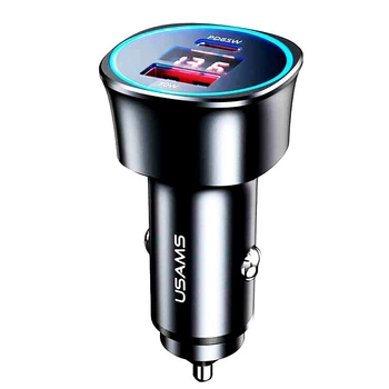 Автомобильное зарядное устройство в прикуриватель USAMS US-CC146 C26 |1USB/1Type-C, 3A/95W, QC/PD| Black