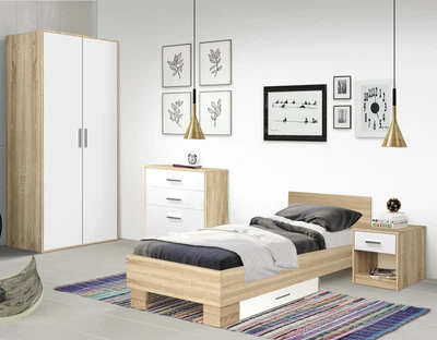 Спальня детская Теннесси Modern Дуб сонома + Белый (односпальная кровать 80x200 с 2 выдвижными ящиками (4 предмета)