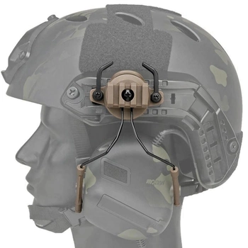 Кріплення адаптер з планкою Пікатінні для встановлення навушників Walker’s, Peltor, Earmor M31/M32 на шолом, Койот (150310)
