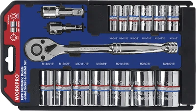 Набор торцевых головок с двусторонним цоколем Workpro 1/4"+3/8" 16 предметов (W003048)
