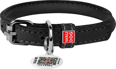 Ошейник для собак кожаный Collar WAUDOG Soft с QR паспортом, круглый, M, Д 13 мм, Дл 45-53 см (02501)