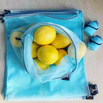 Багаторазовий еко мішок для продуктів Corgi bags мішечки з сітки розмір М 27х30 см блакитний
