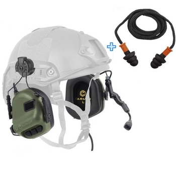 Наушники Активные на каску шлем с гарнитурой Opsmen Earmor M32H Green + Беруши (15025b)