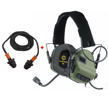 Активні навушники для стрільби з гарнітурою мікрофоном Earmor M32 Зелені + Беруші (15020b)