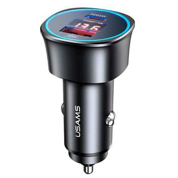 Автомобільний адаптер USAMS Dual Ports Digital Display Fast Car Charger US-CC146 C26 |1USB/1Type-C,