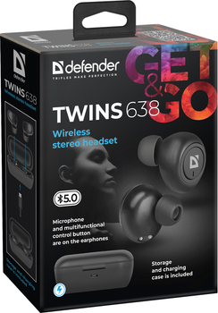 Słuchawki Defender Twins 638 TWS Czarne (63638)