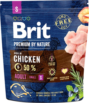 Sucha karma dla psów małych ras BRIT Premium Adult S z kurczakiem 1 kg (8595602526284)