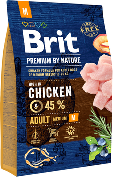 Sucha karma dla dorosłych psów średnich ras Brit Premium Adult M o smaku kurczaka 3 kg (8595602526352)