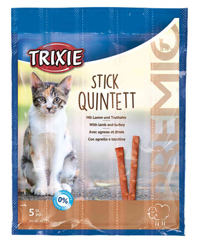 Упаковка ласощів для кішок Trixie 42723 Premio Quadro-Sticks ягня/індичка 5 шт х 5 г (4011905427232)