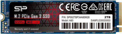 Dysk SSD Silicon Power P34A80 2TB M.2 2280 PCIe 3.0 x4 NAND TLC (SP002TBP34A80M28)