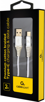 Cablexpert USB na USB Type-C 2m Srebrny/Biały (CC-USB2B-AMCM-2M-BW2)