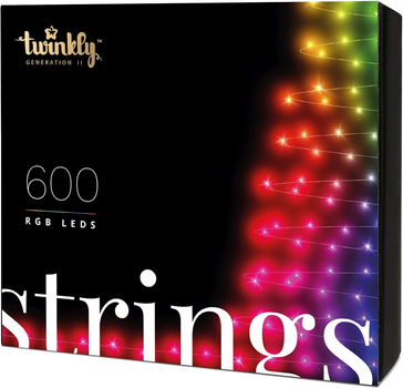 Світлодіодна Smart LED-гірлянда Twinkly Strings RGB 600, BT + Wi-Fi, Gen II, IP44 кабель чорний (TWS600STP-BEU)