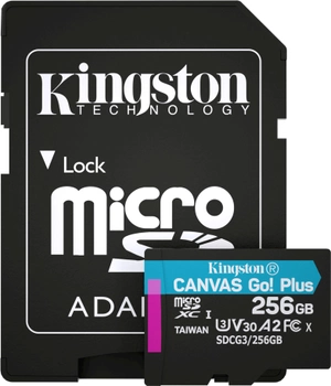 Kingston MicroSDXC 256 GB Płótno Go! Karta Plus Class 10 UHS-I U3 V30 A2 + SD (SDCG3/256 GB)