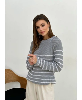 Джемпер смужка сірий Cotton L/XL