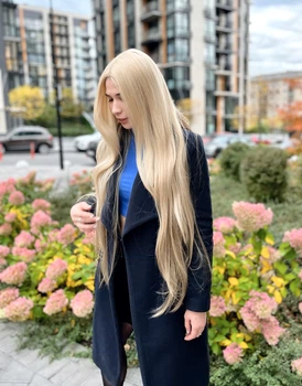 Парик на сетке PoliLy Lace Wig Super Straight тон 16A-613F длинный пшеничный 100 см термостойкое волокно