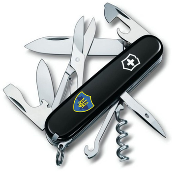 Нож складной 91 мм, 14 функций Victorinox CLIMBER UKRAINE Черный/Трезубец на щите