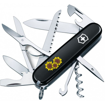 Ніж складаний 91 мм, 15 функцій Victorinox HUNTSMAN UKRAINE Чорний/Соняшники