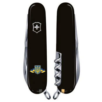 Ніж складаний 91 мм, 14 функцій Victorinox CLIMBER UKRAINE Чорний/Герб України зі стрічкою